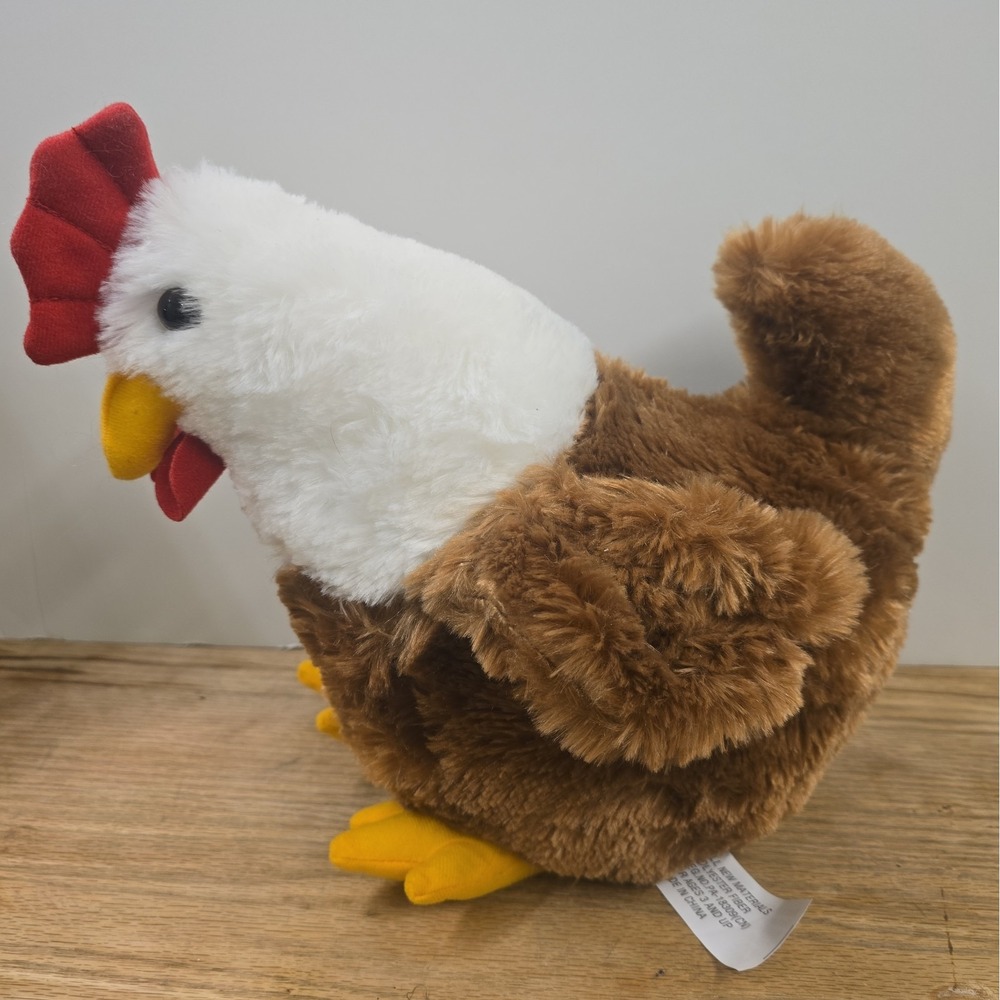 Brown Chicken Plush Hen Rooster Realistic Large Stuffed Animal Farm Soft Toy 11"